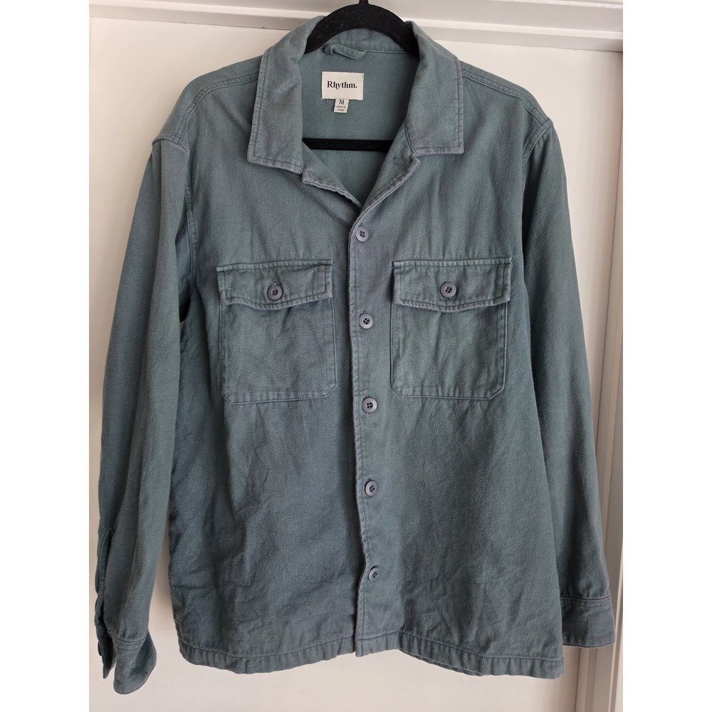 Rhythm. Men's Long Sleeve Button Down Shirt Size M Blue Green Cotton